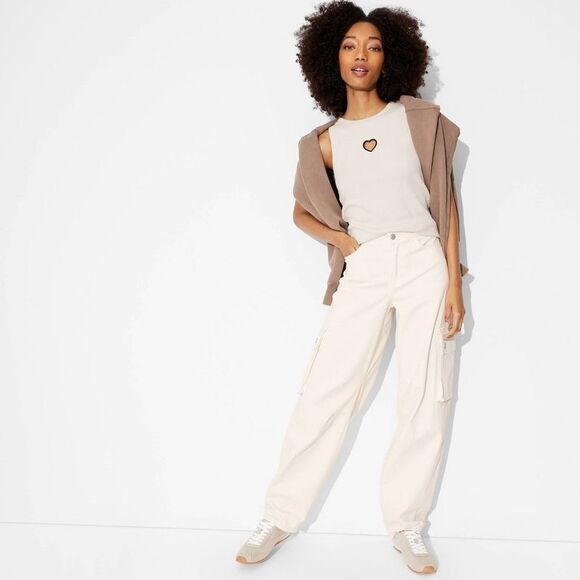 Wild Fable Pants - Open Box - Wild Fable - Women's Mid-Rise Barrel Cargo Pants - W Off-White